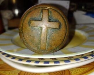 Gorgeous early brass cross door knob