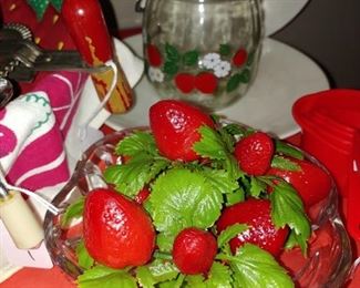 strawberry dishes and other items