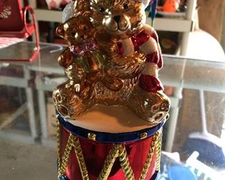 Christopher Radko Christmas Teddy Bear Candy Dish Box Glass 2004
