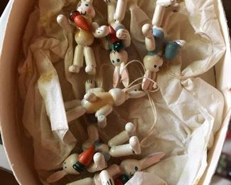 Wooden jointed bunny rabbit ornaments