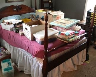 Pretty vintage four-poster bed this is an early picture later you'll see it filled with vintage hats and linens