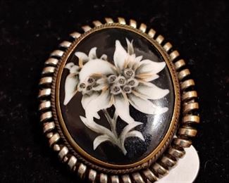 Early 1900s Cameo floral pin Sterling