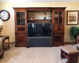 Thomasville Cherry Entertainment Wall Unit.  NOTE: center section is ADJUSTABLE 48.5" to 60" wide!