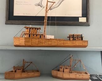 Model boats made from matchsticks. Folk art