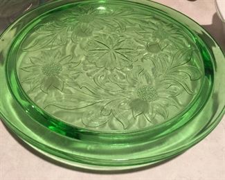 Vintage Green glass cake plate