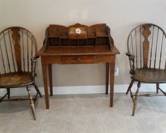 Antique desk and pair of chairs