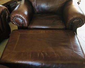 Brown Leather Chair and Ott