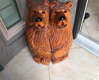 Wood Carved Twin Bear Statue