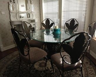 glass and metal round dining set