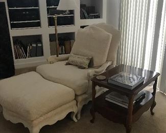 One of two chaise lounges and ottomans