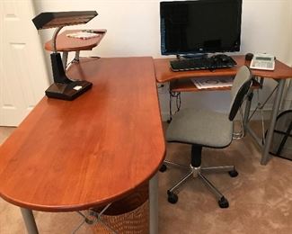 Home office desk, computer, and steno chair