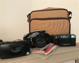 Cameras, case and tripod