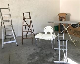 Ladders, ironing board, medical items