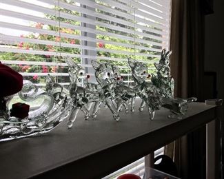 Glass reindeer and sleigh