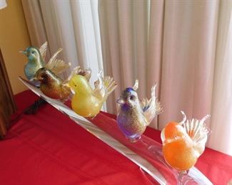 Murano glass birds on glass branch sculpture