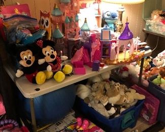 Disney items, kids' toys, Barbies