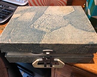 Vintage record player in case