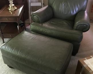 Ethan Allen Leather Chair with Ottoman 