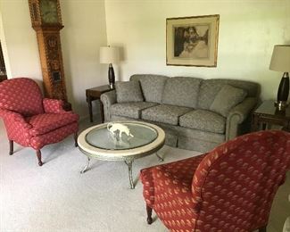 2 Chairs, Sofa, Side Tables and Lamps ( clock & coffee table not for sale)