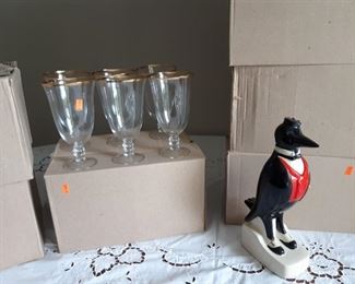 Old Crow decanter, wine glasses new