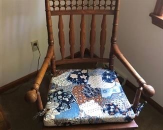 Antique rocking chair marked 1897 repair of seat webbing (on bottom of chair)