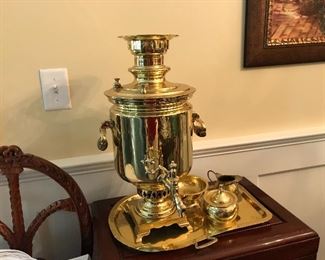 Russian samovar from 1900.  Polished and lacquered by the Brass Ring in the early ‘80s.