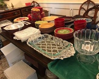 New lead crystal trifle bowl and many pieces of brand new Arthur Court.