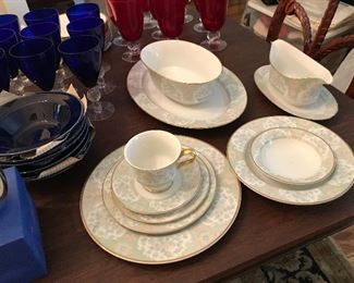 12  seven piece place settings of Sango china with serving pieces.  Pattern is Kyoto Garden.