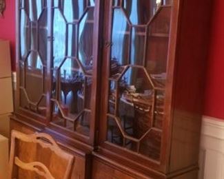 side view of china cabinet. This set has matching table, chairs, buffet as well