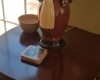 wooden tables and lamps