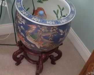 large oriental ceramic planter on stand