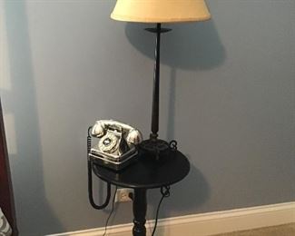 Black California Side Table, Telephone and Lamp