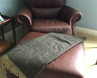 Brown Leather Recliner Chair and Ottoman