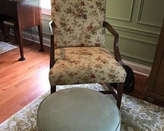 Martha Washington Floral Chair and Seafoam Green Ottoman