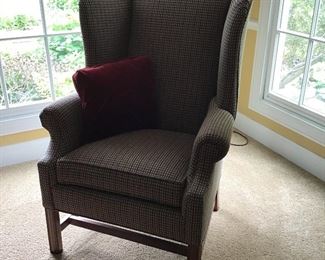 Ethan Allen Wing Back Checkered Chair Blue, Green, Red