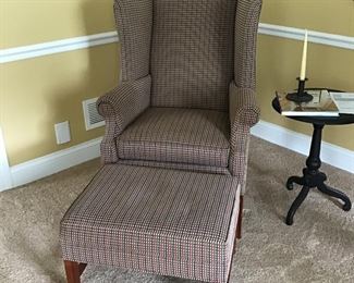 Ethan Allen Checkered Wingback Chair and Ottoman blue, green, red