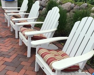 FOUR High Wood Adirondack Chairs with Cushions