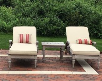 Teak Chaise Lounge Chairs and Table