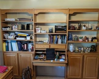 roll top desk shelving combo and large amount of office supplies 