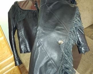 Leather woman jacket and chaps