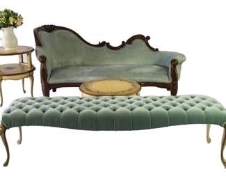 gorgeous blue settee and reupholstered French provincial bench