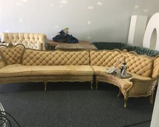 Large tufted French provincial sectional sofa- great project piece!