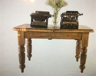 vintage primitive table with vintage typewriters