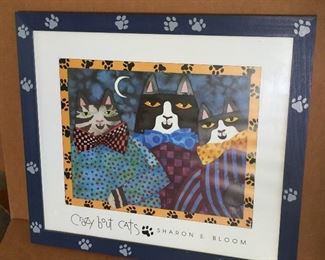 Framed cat print- great colors-perfect for cat lovers