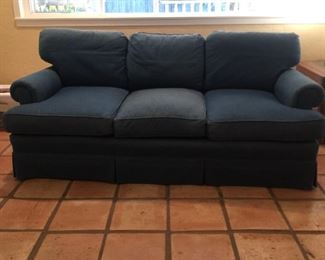 Denim sofa- down filled cushions - denim has faded from the sun but sofa is in good condition and could be like new if recovered 
