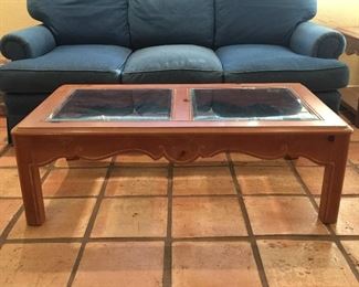 Pine coffee table with beveled glass top- matching sofa table and end table