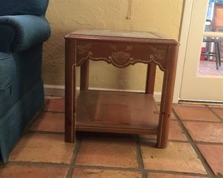 Pine end table with beveled glass top- matching sofa table and coffee table 