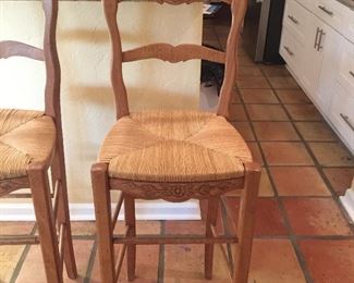Country French ladder back bar stools with rush seats