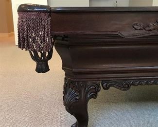 Side View of OLHAUSEN Pool Table. Solid Tulipwood with an Antique Cherry Finish