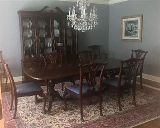 HICKORY WHITE Dining Room Table & Lighted Breakfront